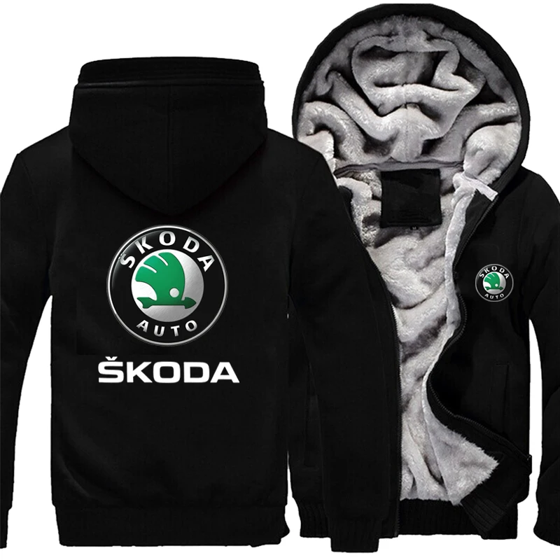 

Winter SKODA Logo Hoodies Mens Zipper Fashion Coat Fleece Thicken Long Sleeve Sweatshirt Pullover Jacket