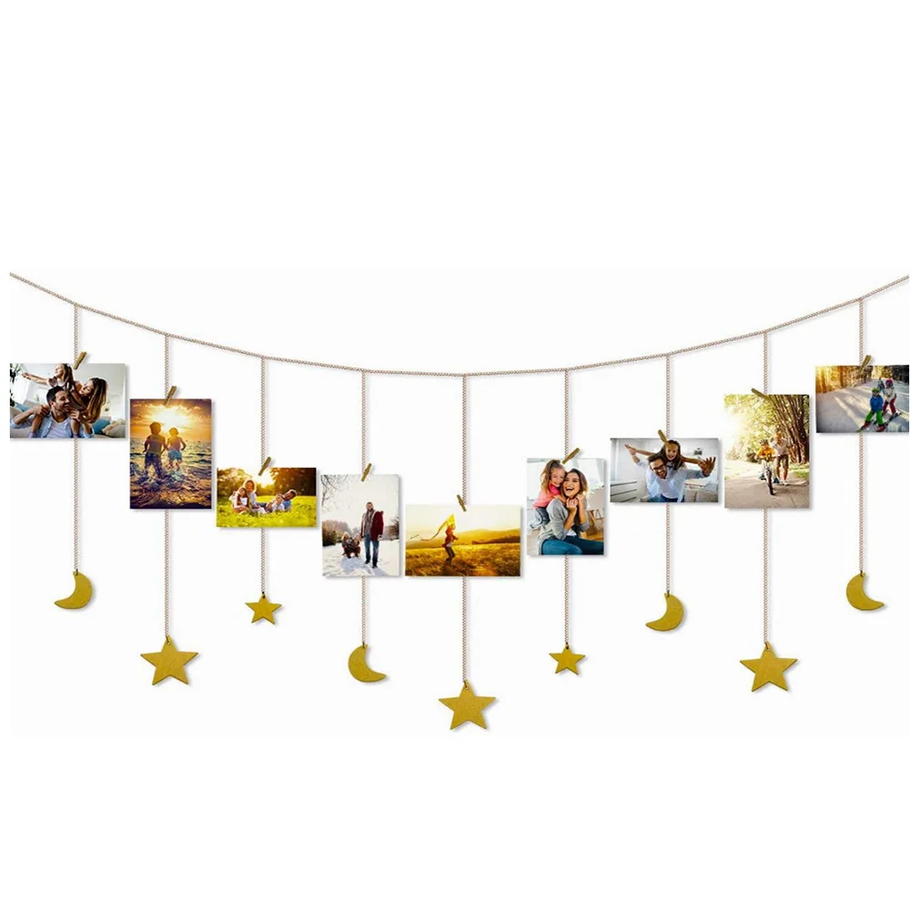 Висячие фото дисплей деревянные звезды гирлянда с цепочками Фоторамка Коллаж 30