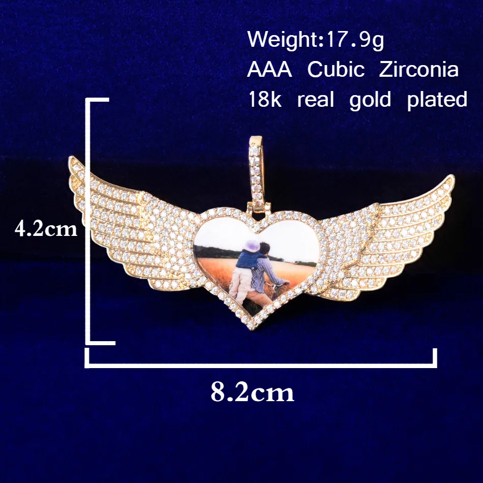 Bubble Letter Custom Photo Necklace for Men Heart Wing Pendant Solid Back Memory Picture Medallion Hip Hop Rock Fashion Jewelry | Украшения
