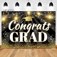 laeacco congrats grad photography backdrop golden bachelor hat shining stars students graduation portrait customized background