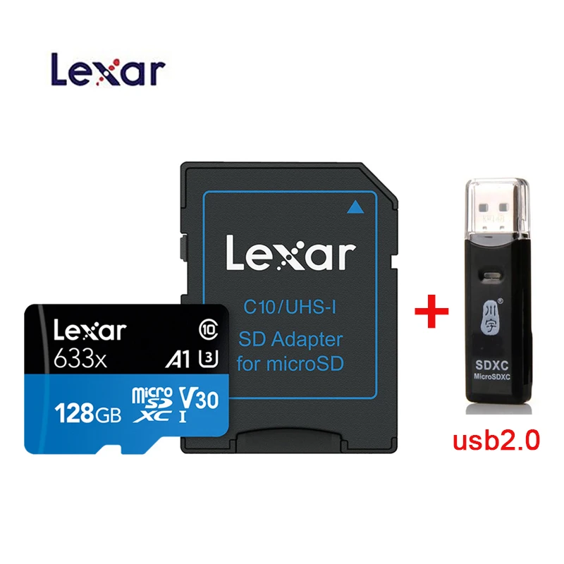 Lexar 633x высокая скорость 95 МБ/с./с 512 ГБ 256 ГБ 128 Гб Micro SD карта памяти адаптер SDHC UHS-I U1 U3 A1 A2 для дрона - Емкость: 128GB-C296