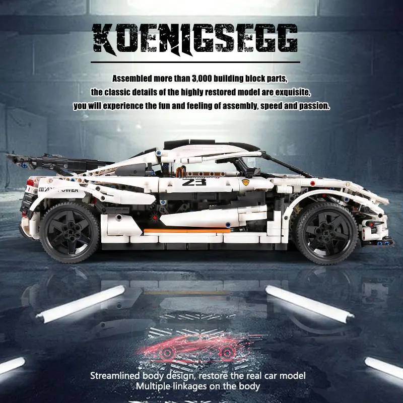 

MOULD KING MOC High-Tech The Super Sports Racing White Car Model Building Blocks Bricks Kids Educational toys Birthday Gifts