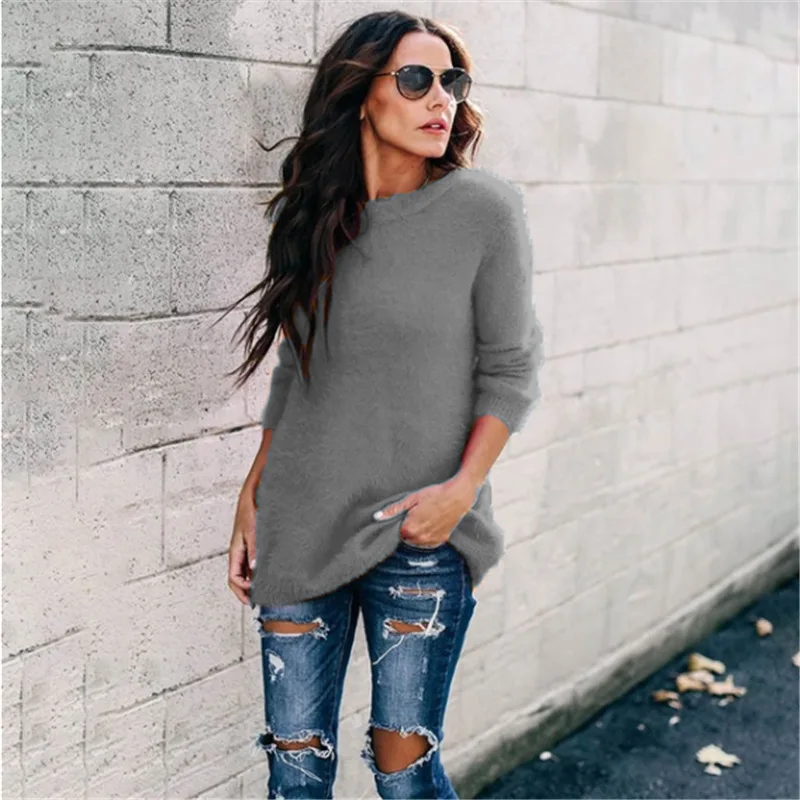 Женский повседневный свитер Joineles вязаный джемпер с круглым вырезом и длинными