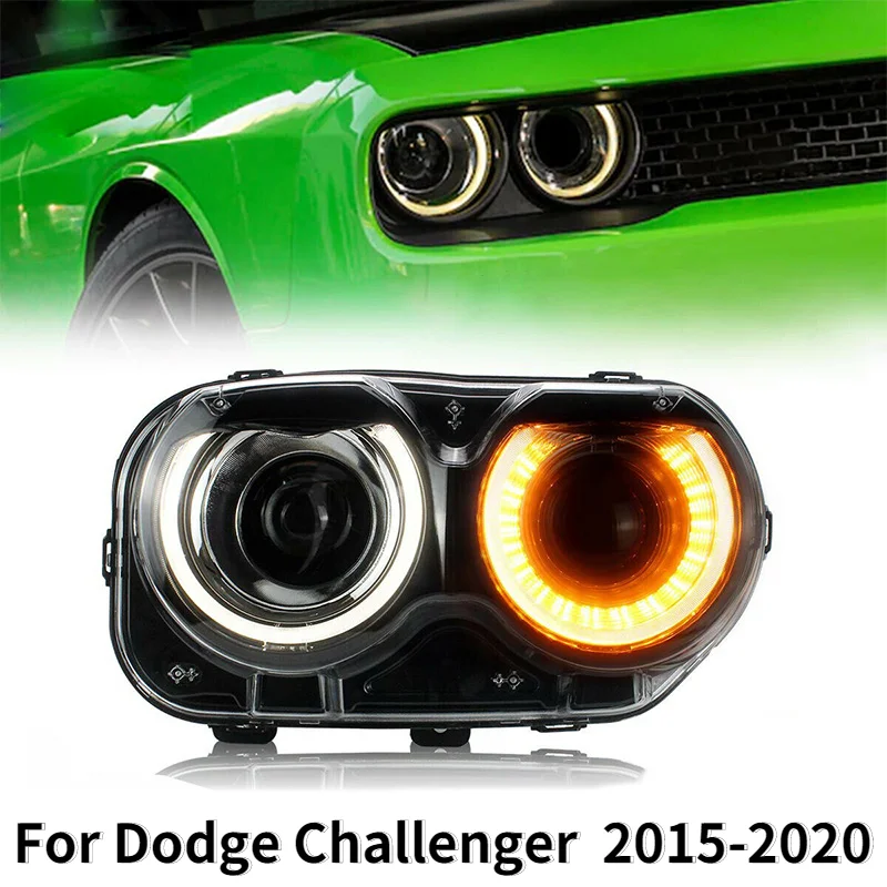 

Передние фары в сборе для Dodge Challenger SE R/T 2015-2020, передние фары, движущийся сигнал поворота, двухлучевая линза