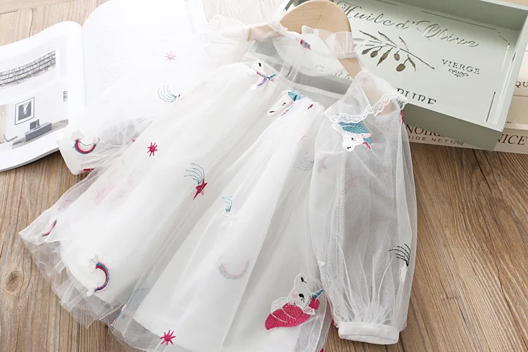 Платье принцессы для маленьких девочек кружевное платье с единорогом на осень