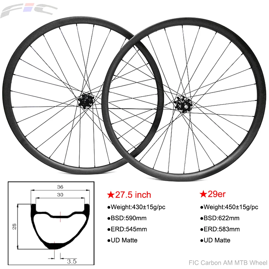 FIC MTB 29er 36-мм широкие бескрючковые колеса с втулками Powerway M45 на 6 болтах AM carbon 27,5-дюймовые асимметричные бескрючковые колеса MTB.