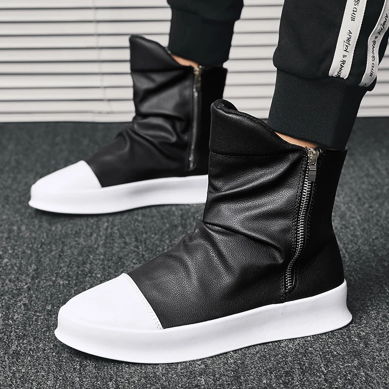 New Male Hip hop autumn winter Men Chelsea Motorcycle Boots Slip-On Dress Shoes Dancing Footwear Platform High Top Sneakers