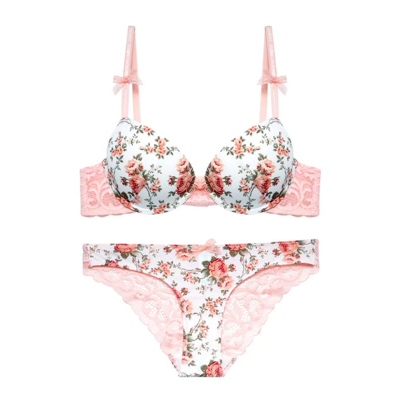 

Hjwsfdcai New Ladies Underwear European And American Fashion Retro Printing Luster Lace Women's Bra Sexy Luxury Bow Underwear