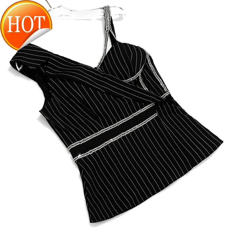 

Осенняя Женская Сексуальная жилетка Асимметричная Весенняя полоска с бриллиантами Weskit для женщин High Street