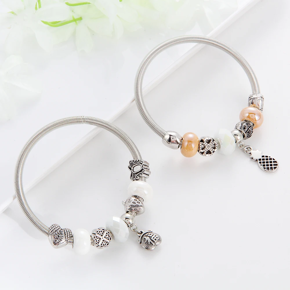 Женский браслет с шармами WYBU модный серебряный цветной Феи из бусин подходит для