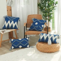 blue beige handmade geometric embroidery cushion cover tassels home decor pillow cover 45x45cm sofa pillowcase pillow sham