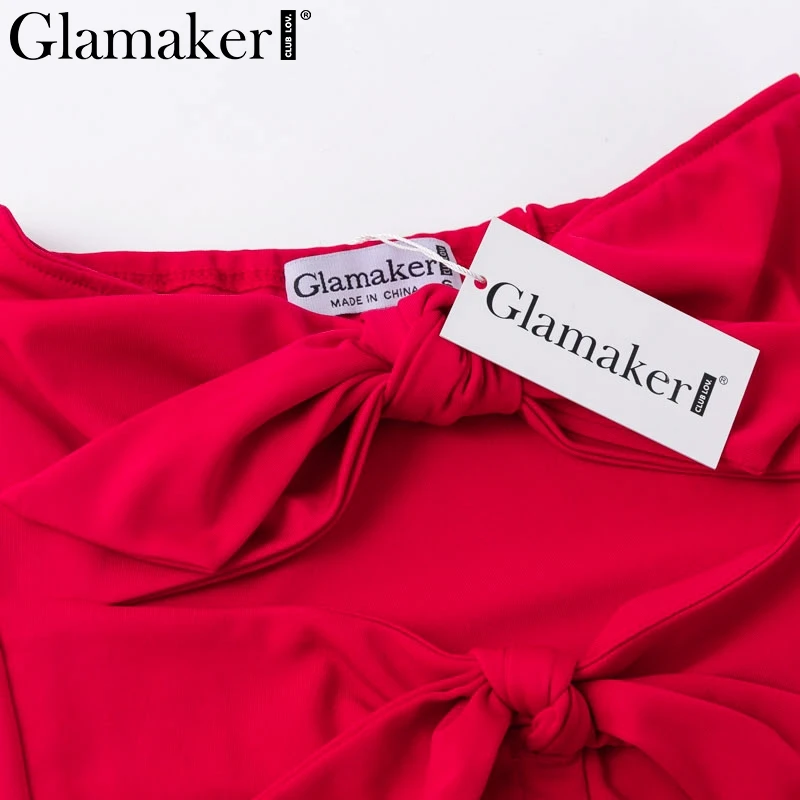 Glamaker, сексуальное женское платье без бретелек, с вырезом, с красным бантом, с разрезом, миди, вечерние, облегающее платье, элегантное, черное, для клуба, на пуговицах, короткое платье
