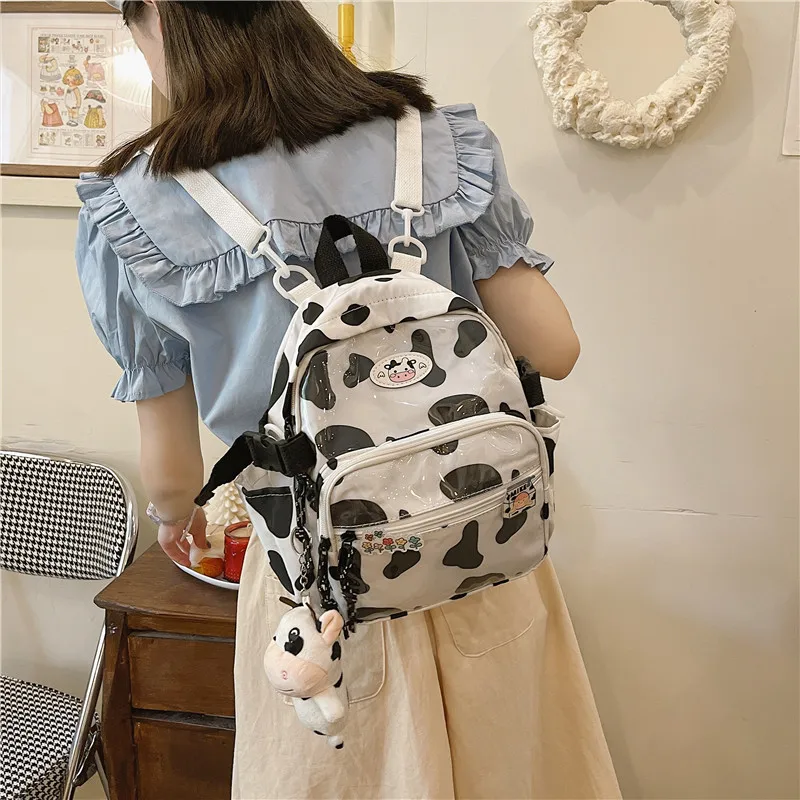 

Clear PVC Cow Pattern Backpacks Women Small Purse Kawaii Waterproof Travel Shoulder Bags for Teenager Girls Mini Zebra Schoolbag