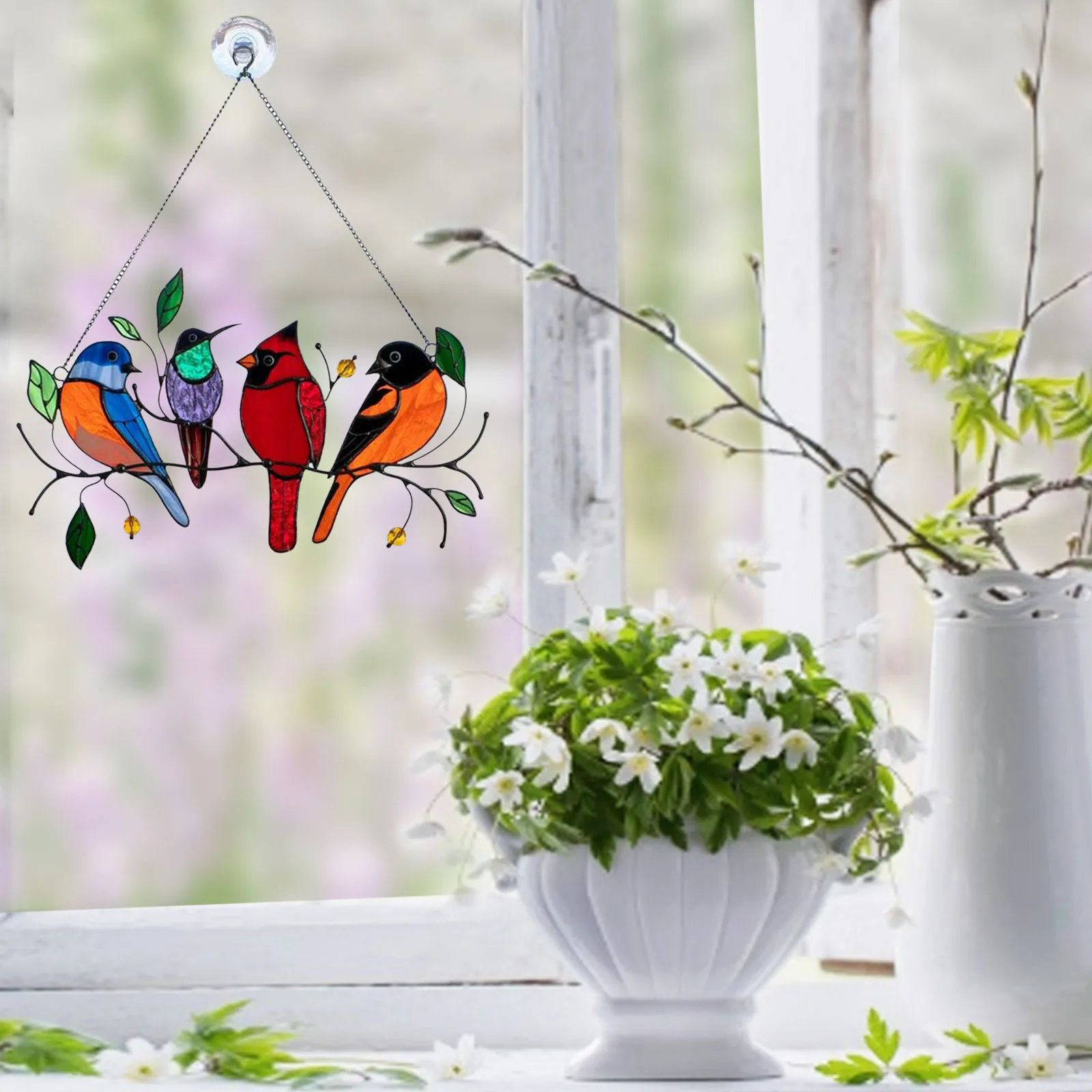 

Multicolor Birds On A Wire High Suncatcher Window Panel, Bird Series Ornaments Home Decoration Accessories Decoracion Salon Casa