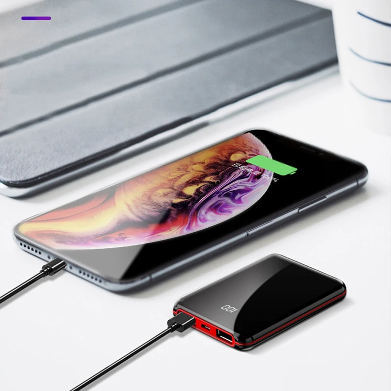 Высокая емкость 20000mAh банк питания зеркальный экран USB банк питания для iPhone Xiaomi Мобильный телефон быстрое зарядное устройство супер тонкий повербанк