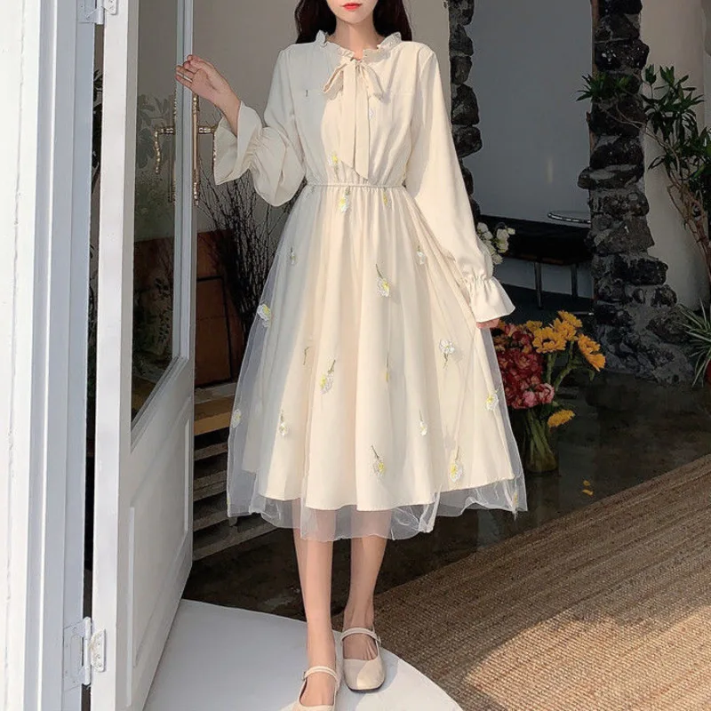 Весеннее шифоновое платье феи с длинным рукавом для колледжа вечерние платья