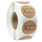 Наклейки круглые из натуральной крафтовой бумаги, стикеры ручной работы с любовью для упаковка в форме конверта сделай сам, 500 шт. в рулоне