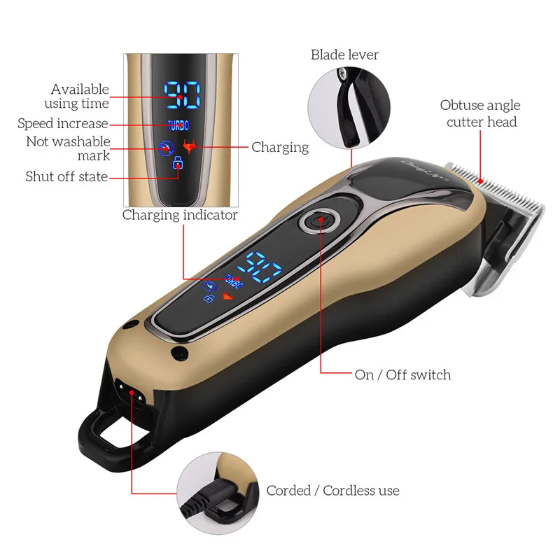 Máquina de Cortar Aparador de Cabelo Máquina de Corte de Cabelo Profissional Barbeiro Cabelo Homem Recarregável Poderoso Elétrico Lcd Adultos Crianças 49 7 recarregável poderoso aparador de cabelo elétrico lcd