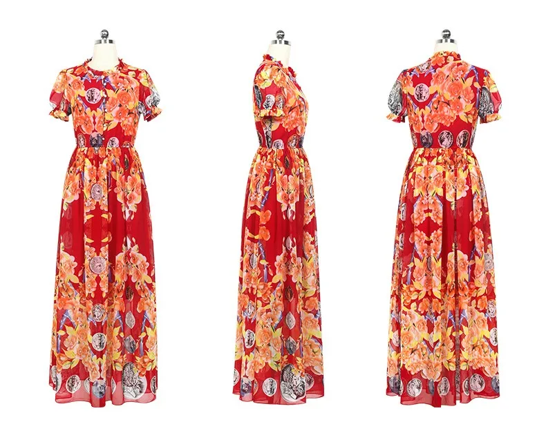 

M to 4XL 2021 Summer Newest Vintage Fashion European Style Female Long Maxi A Line Chiffon Dress Woman