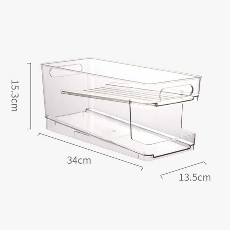 

2-Tier Rolling Refrigerator Organizer Bins, Soda Can Storage Rack Container Drink Beverage Dispenser for Freezer