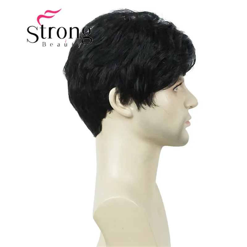 StrongBeauty мужской короткий черный натуральный Синтетический Полный парик для