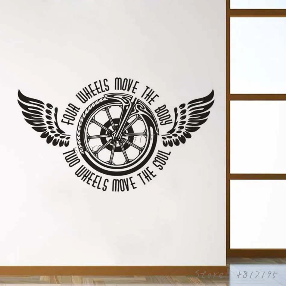 

Виниловая настенная наклейка на колеса мотоцикла, два колеса, цитата душа, наклейка на стену, крылья велосипеда, колесное украшение для гара...