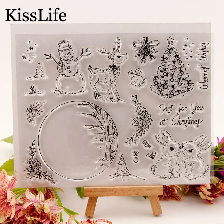 Рождественская елка милые кролики цветок листья снеговик буквы резиновые штампы