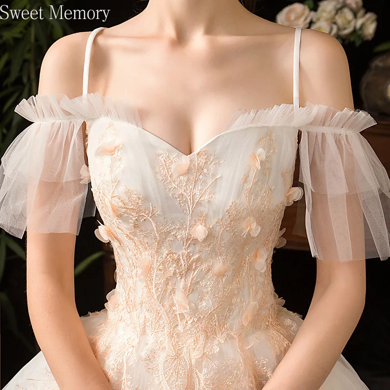 

Sweet Memory 2021 Sexy White Dress Women Spaghetti Straps Plus Size Wedding Dresses Applique Lace Bridal Gown Robe Mariage