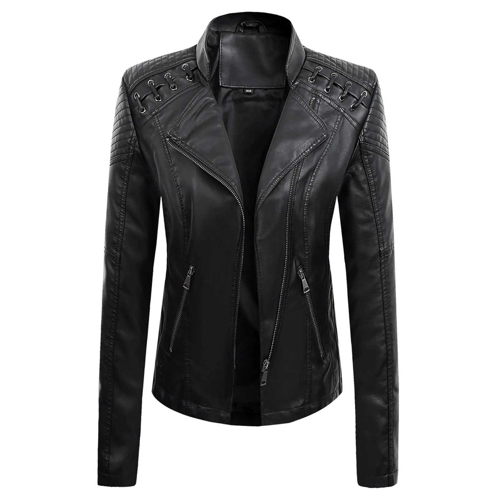 

Женская Куртка из искусственной кожи, повседневные байкерские куртки, верхняя одежда, женские топы, черная кожаная Куртка в стиле Bf, пальто, ...