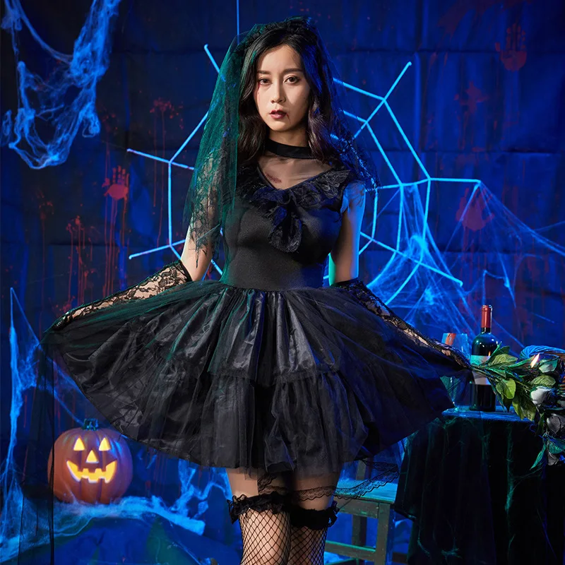 Halloween Witch Black Game Costume Export Japanese Bar Night Party Dress Sexy Sling Holiday | Тематическая одежда и