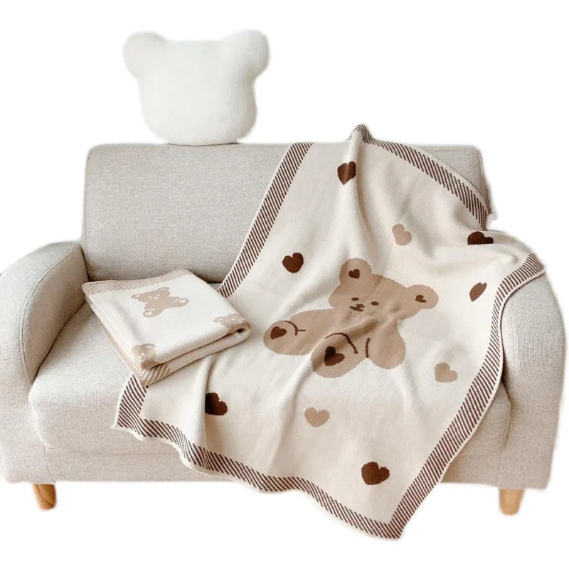 Manta Jacquard tejida de algod&oacute;n para ni&ntilde;os y beb&eacute;s, manta bonita de dibujos animados, protecci&oacute;n de rodilla para adultos-4