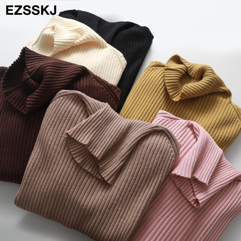 Повседневный базовый свободный свитер с воротником-стойкой на осень и зиму