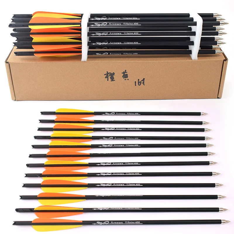 

Hunting Crossbow Archery 16/17/18/20/22 Inch Orange yellow feather Spine 400 Carbon Arrow For Crossbow Bow Hunting Shooting