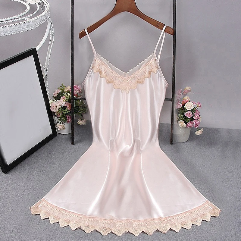 

Lounge Loose Home Dressing Gown Lace Trim Nightgown Young Lady Sleepwear Sexy V-neck Nightdress Spring Summer New Sleep Dress