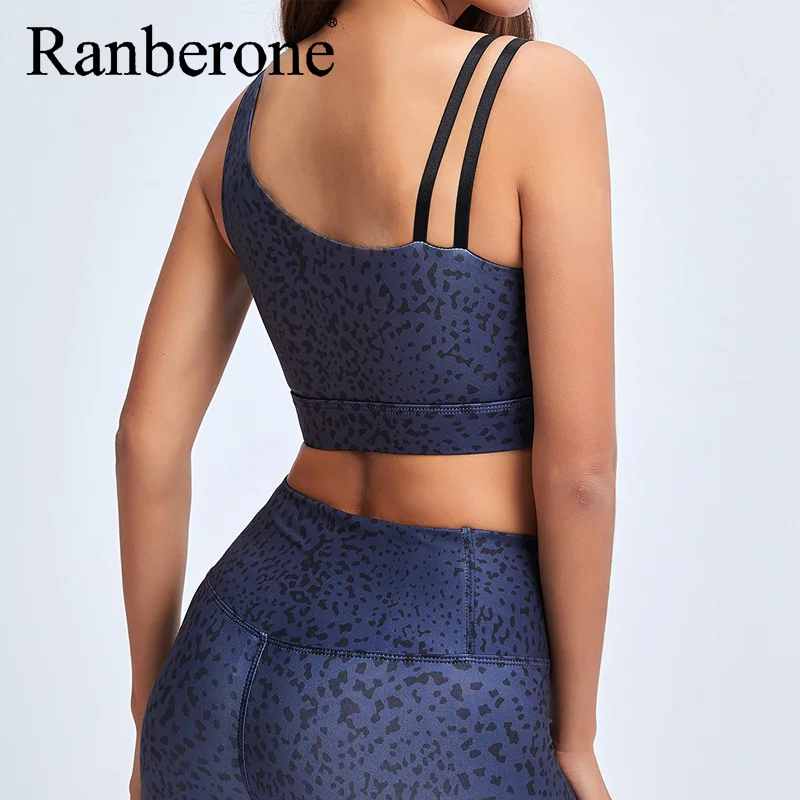 Sport Set Women 2pcs Seamless Leopard Sport Suit One-Shoulder Sports Bra+High Waist Leggings Fitness Trousers Fitness Yoga Suit