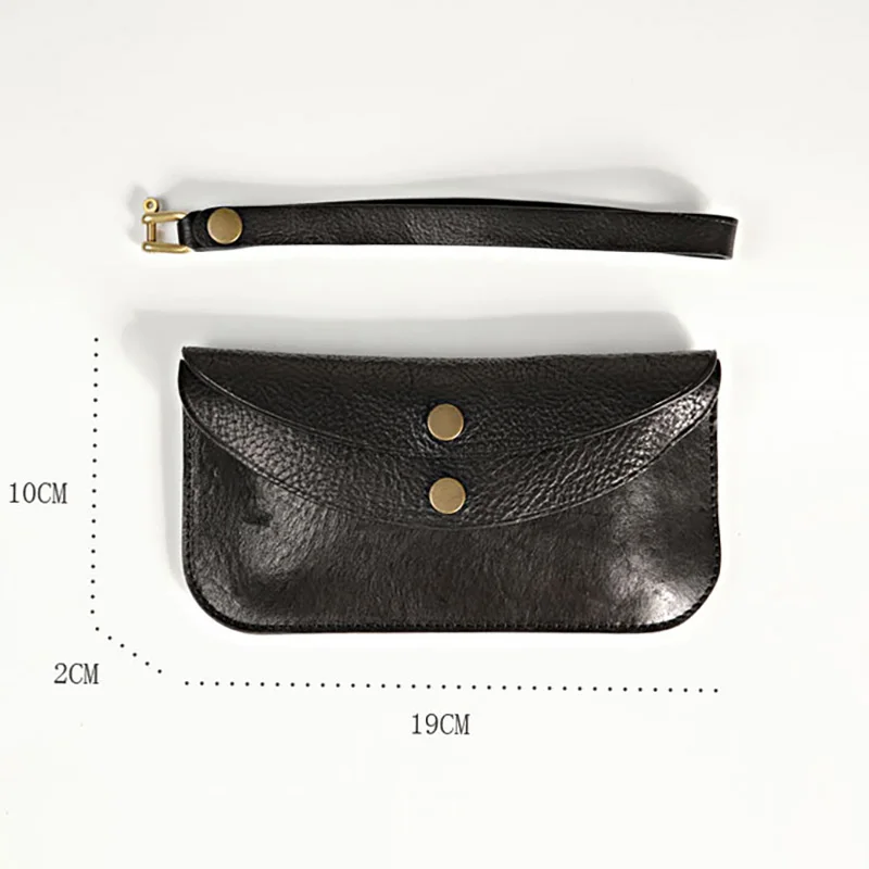 

AETOO Handcrafted vegetable tanned covee phone bag, black double-layer large capacity long wallet, men's leather casual wallet