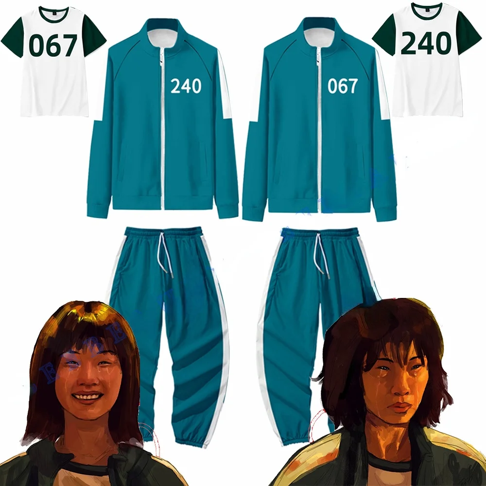 

Squid Game 067 Kang Sae byeok Cosplay Costumes Yaoi 240 Ji yeong Round Six 456 Seong Gi Hun Jacket Tee Hoodies Pants Outfit