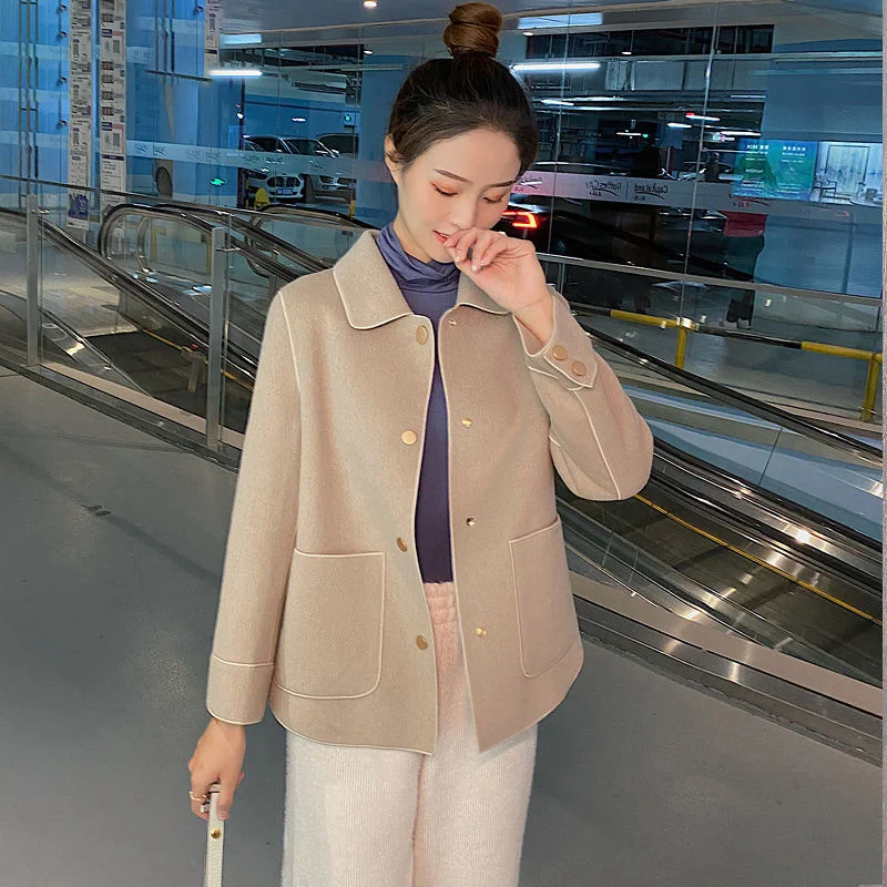 

Женское двустороннее кашемировое пальто Yimi, короткое Однотонное шерстяное пальто с квадратным вырезом для осени и зимы