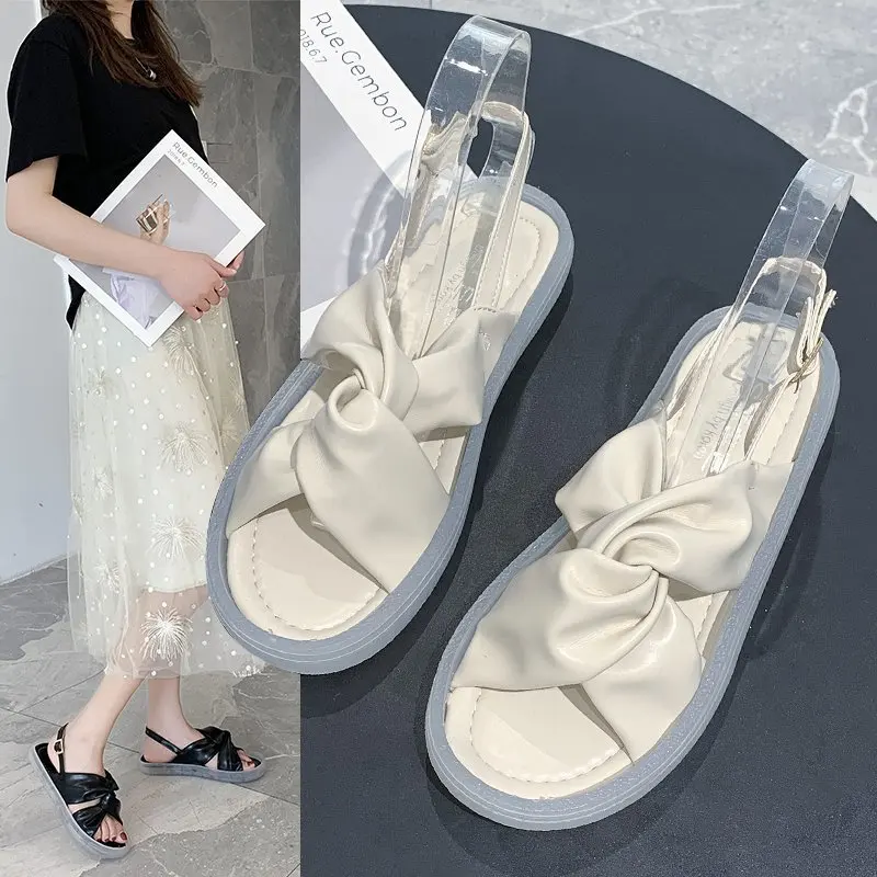 

Summer Women Sandals Casual Comfortable White Leather Flat Sandals Lady Woman Sandalias Zapatos De Mujer