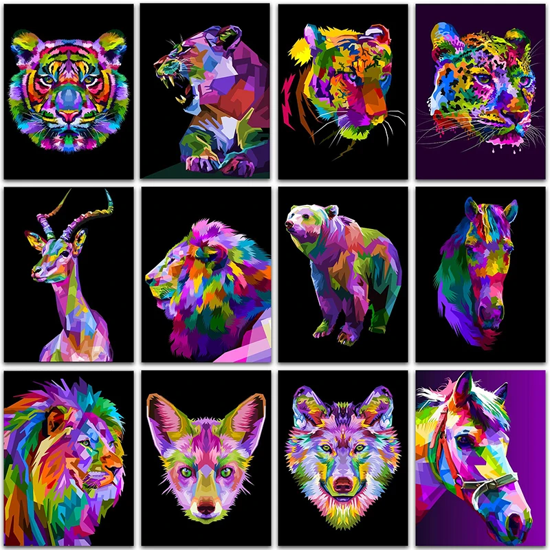 

Набор для алмазной живописи 5D «сделай сам», вышивка крестиком из квадратных и круглых страз с изображением волка, тигра, Льва, жирафа, домашн...