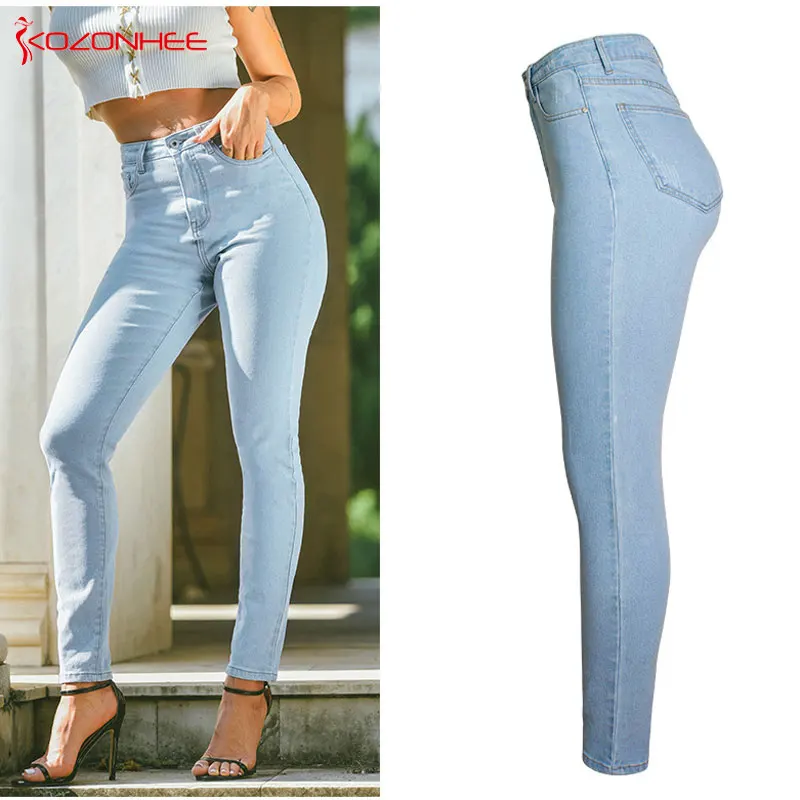 Модные Стрейчевые джинсы с высокой талией Эластичные Обтягивающие Женские