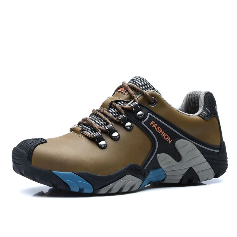 2022 Fashion Blue Hiking Boots Men Leather Comfortable Plus size Trekking Sneakers Men Non-slip Anti-shock Climbing Shoes Men