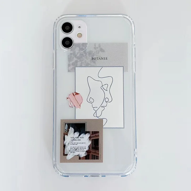 

Artistic Face Letter Phone Case For iPhone 12 Mini 11 Pro Max SE2020 X XR XS Max 7 8 Plus Case Transparent Soft Silicone Cover