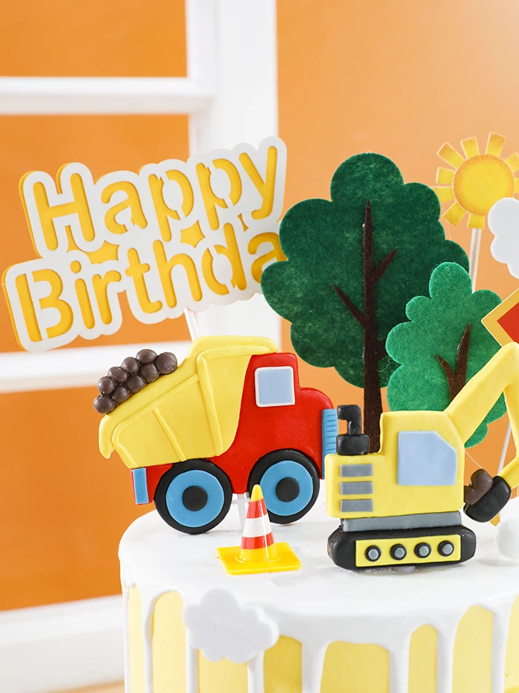 Инженерная строительная техника для счастливого дня рождения топпер торта