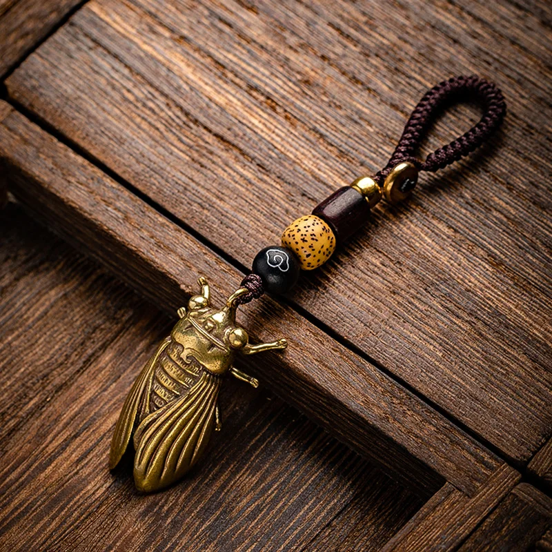 Брелки из чистой латуни в виде цикады со шнурком подвески подарки кольцо для