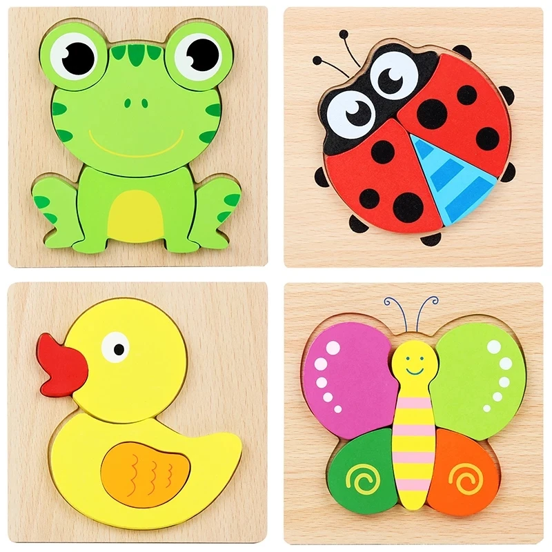 Детские 3D деревянные Обучающие игрушки-пазлы головоломки животных из цельного