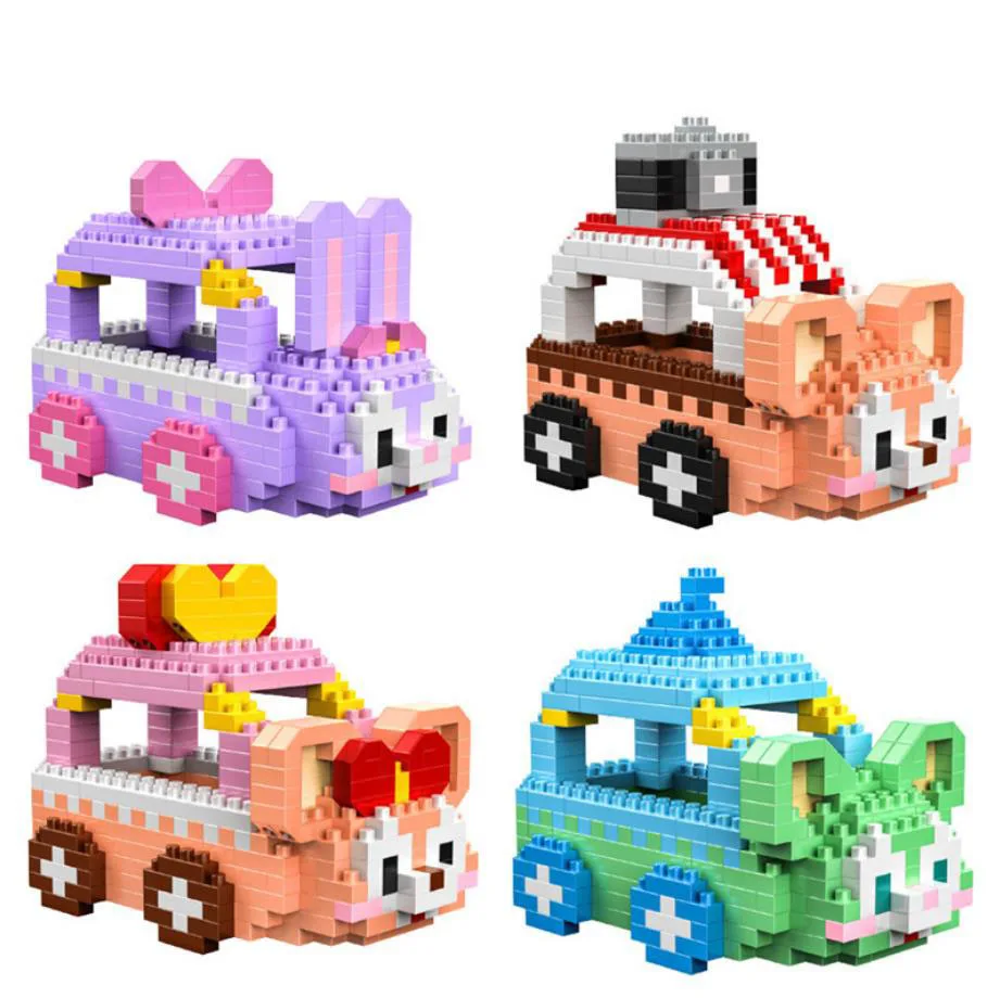 

Cartoon animal car micro diamond block Shelliemay Duffy bear Gelatoni CAT stella lou rabbit building brick nanobrick toys