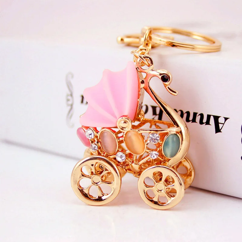 Creative Cute Baby Carriage Modeling Key Chain Swan Women's Bag Accessories Metal Pendant Ring Craft Small Gift | Украшения и
