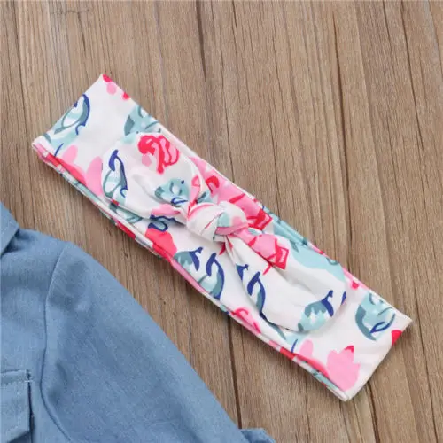 Весенне-осенний комплект одежды для маленьких девочек Джинсовая рубашка Топы +