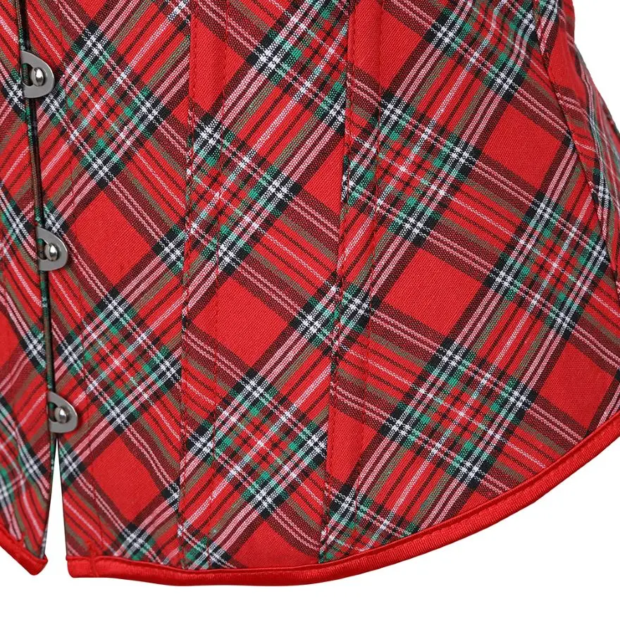 Женский красный клетчатый корсет с ремнями модный сексуальный со шнуровкой на